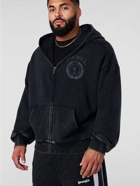 YoungLA Washed Black Full-Zip Hoodie